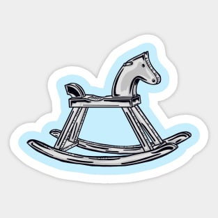 Black And White Rocking Horse With Blue Horse Sticker